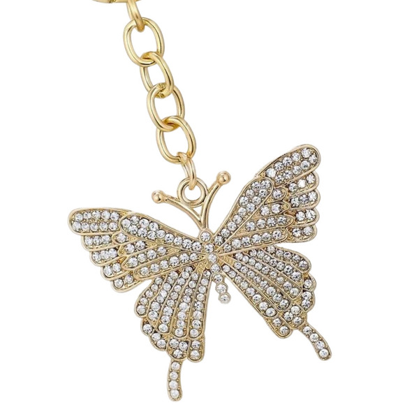 Rhinestone Butterfly Keychain Keyring Gold Link Butterfly Charm Pendant - Picture 11 of 14